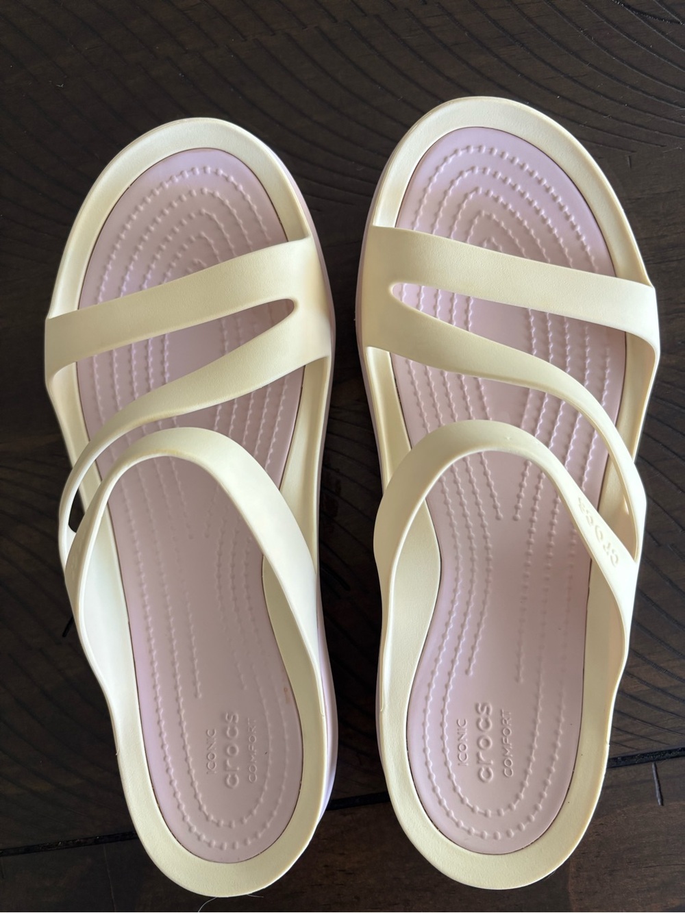 CROCS Women's Sandals in Pale Yellow with Pink Footbed